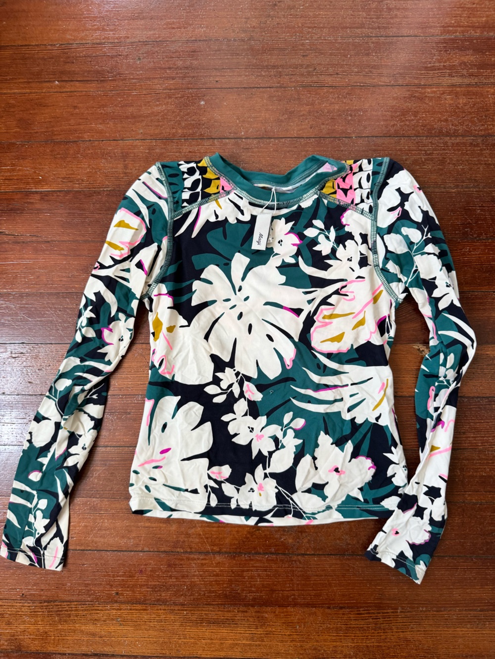 Kids Floral Tropical Long Sleeve rashguard - Teal, White, Pink